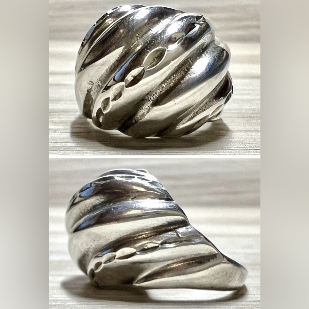 Vintage Handmade Heavy Sterling Silver Etched Ribbed Dome Ring, Size 6.5